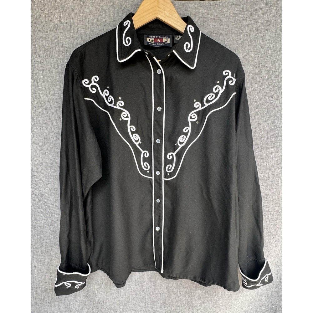 Gordon James Western Mens Shirt XL Rhinestones Pearl Snap Rockabilly‎ Black